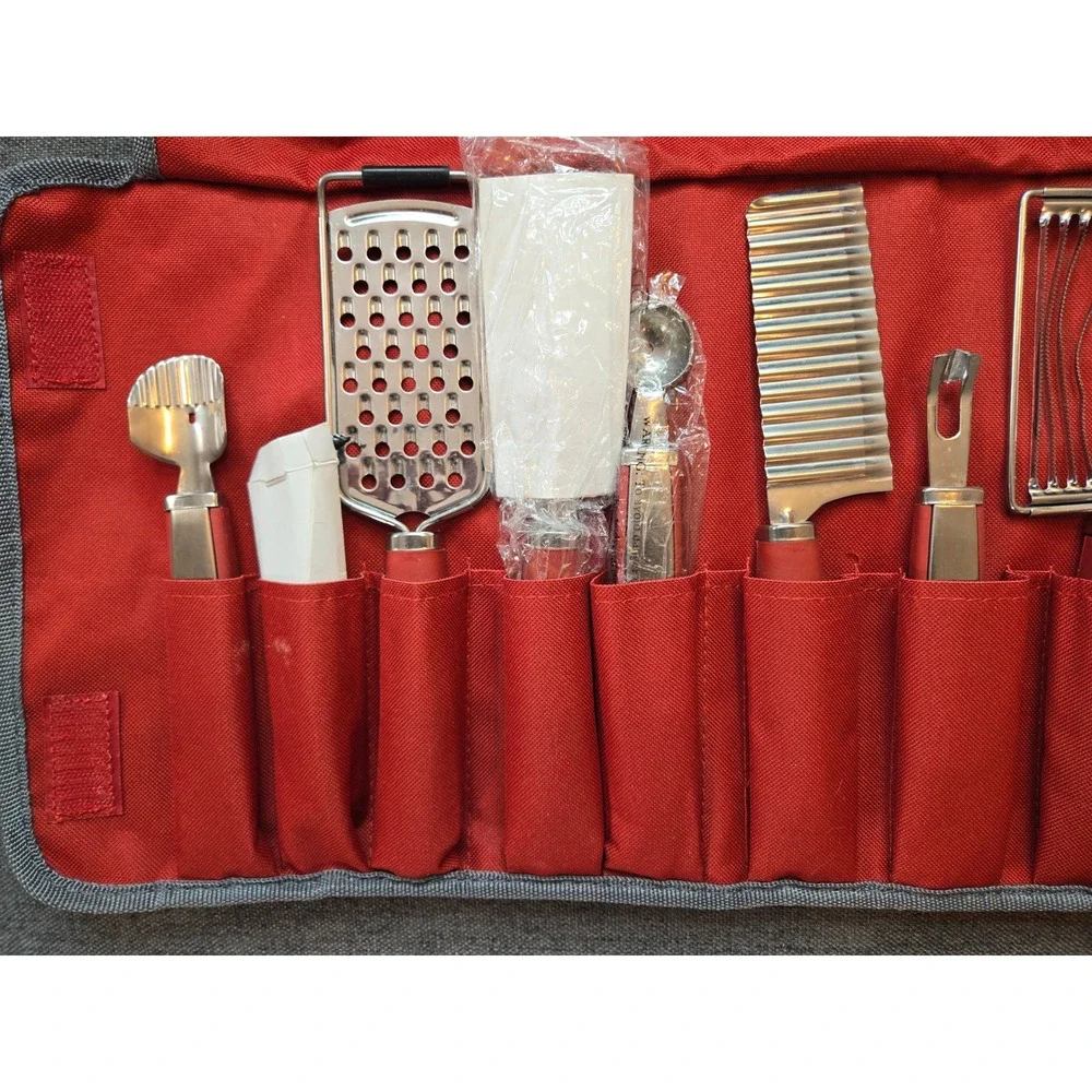 Wolfgang Puck 10 Pc Garnishing Kitchen Tool Set Roll Storage Bag READ DESCRIP.